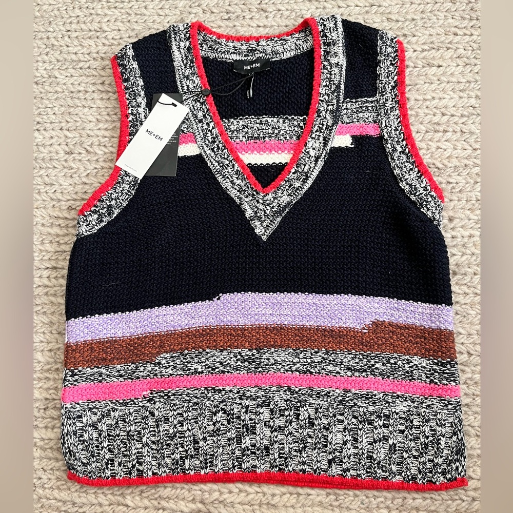 ME+EM Navy Striped V-Neck Knit Camisole with Pink, Lavender & Brown Accents